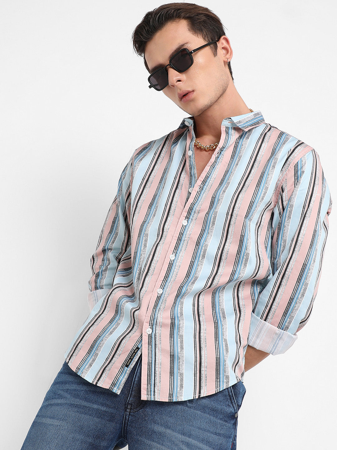 Textured Barcode Striped Shirt