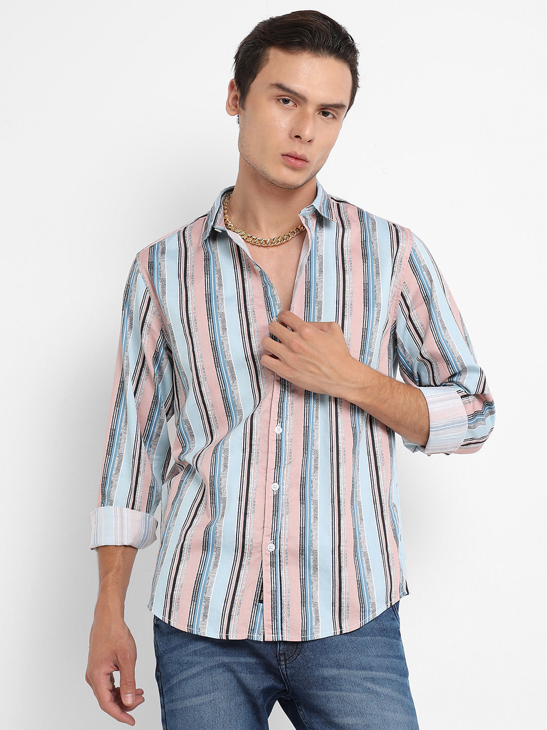Textured Barcode Striped Shirt