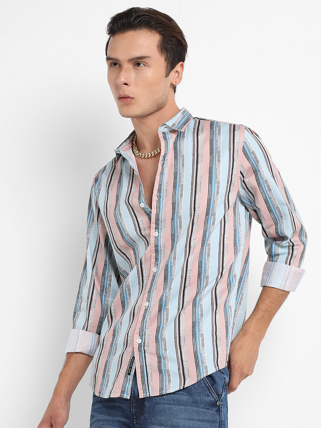 Textured Barcode Striped Shirt