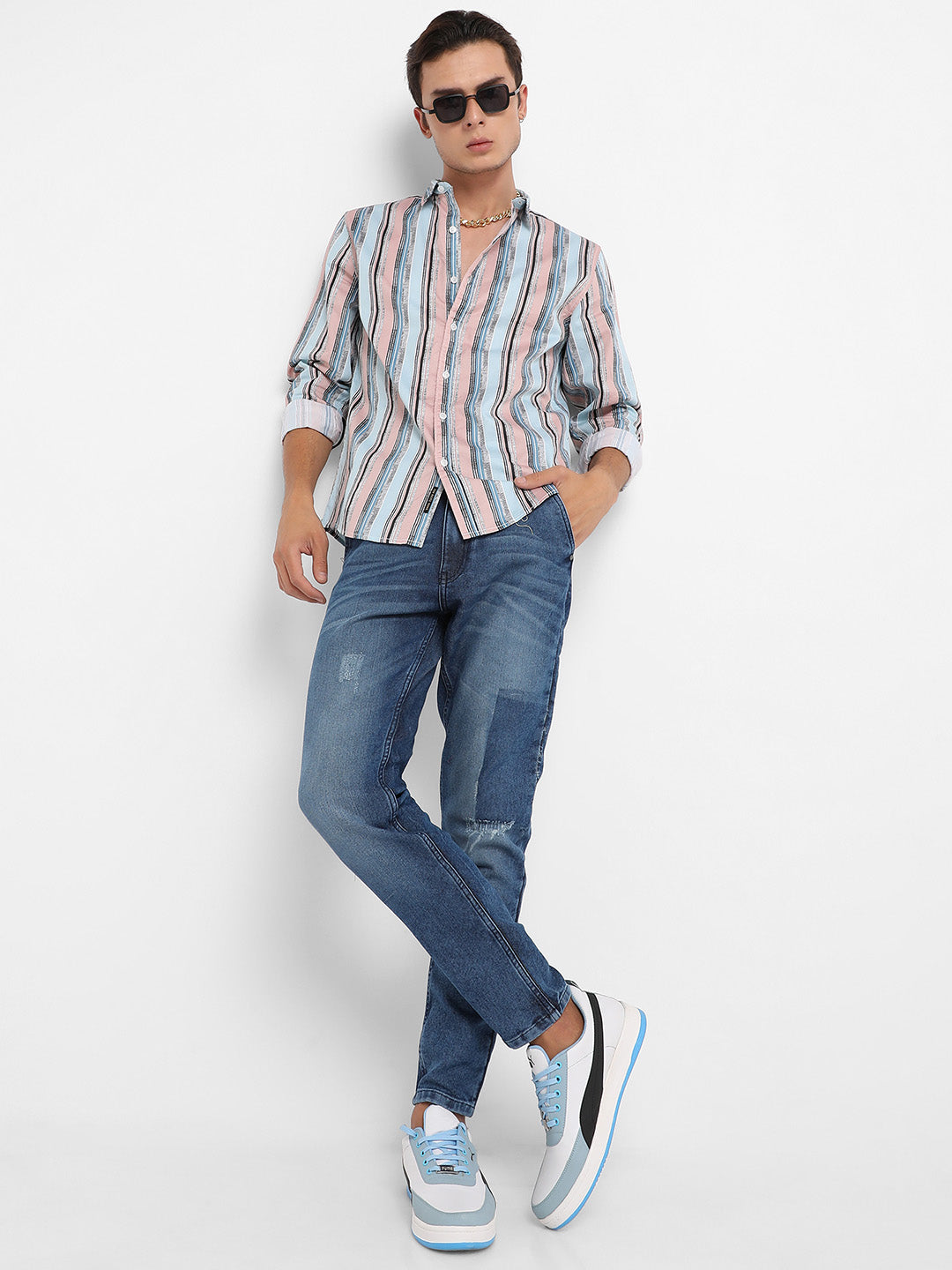 Textured Barcode Striped Shirt