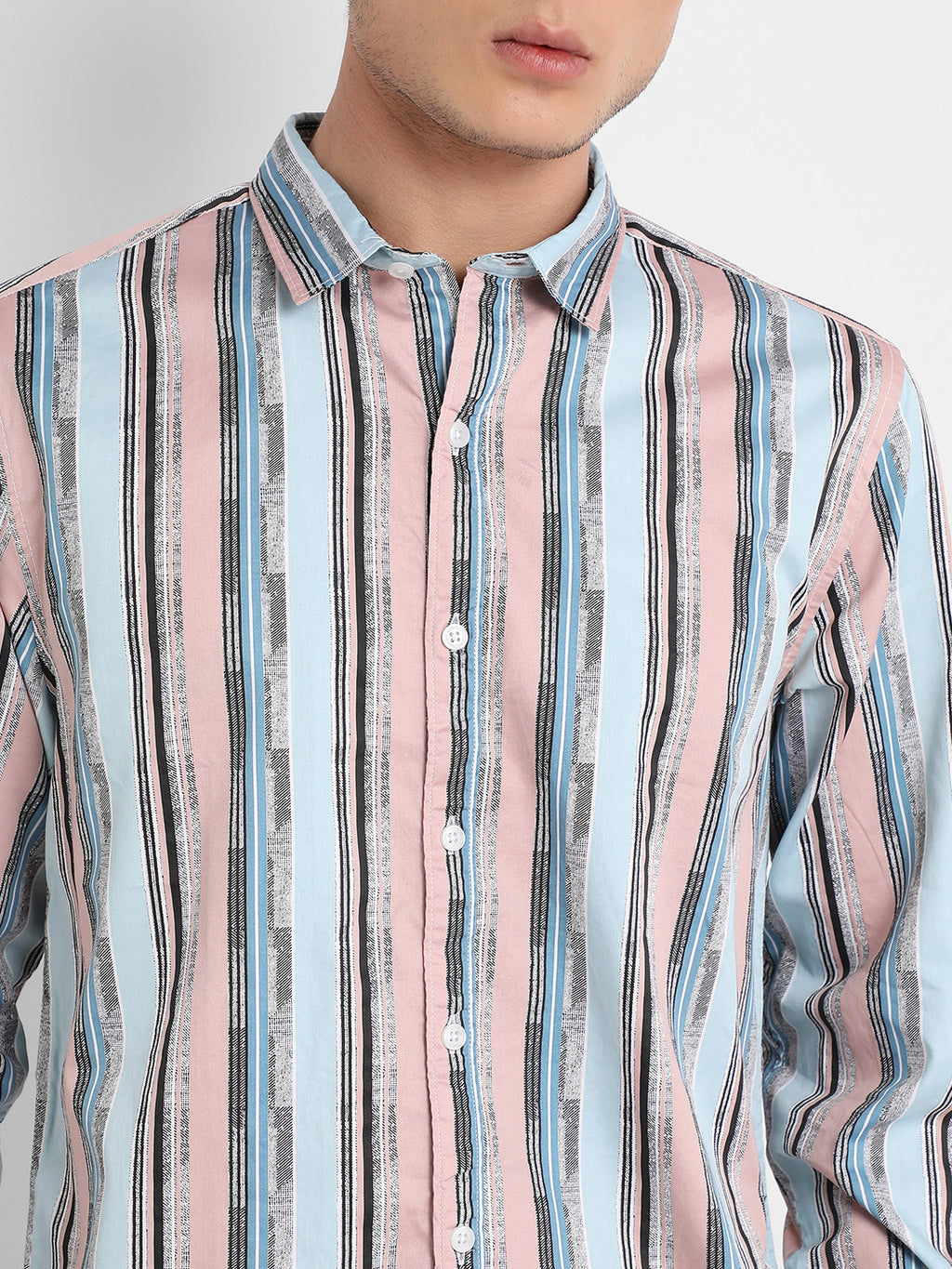 Men's Multicolour Textured Barcode Striped Shirt