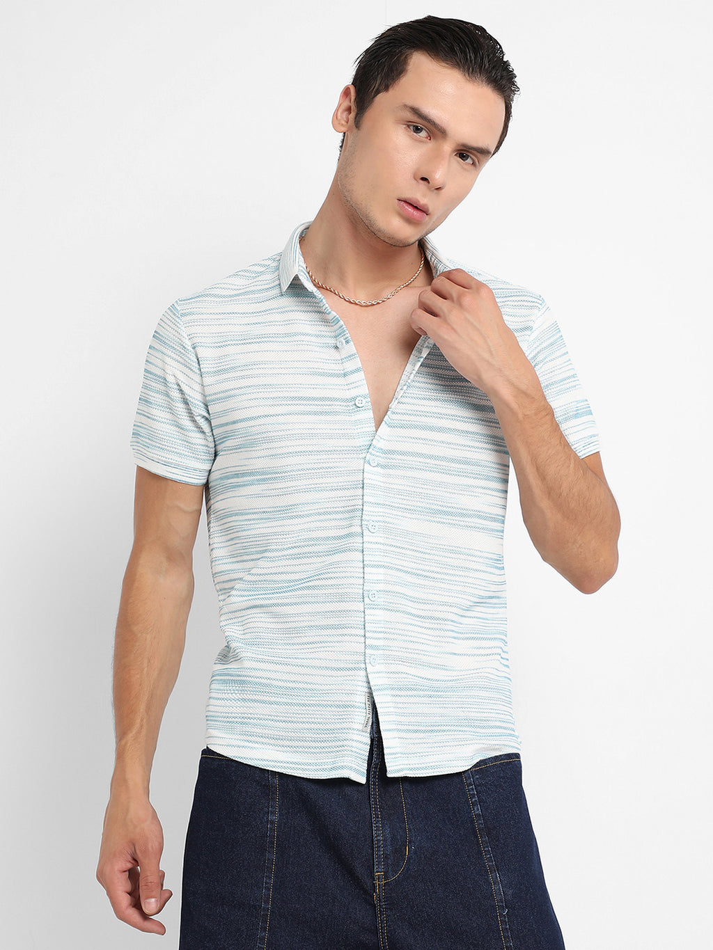 Textured Horizontal Striped Shirt