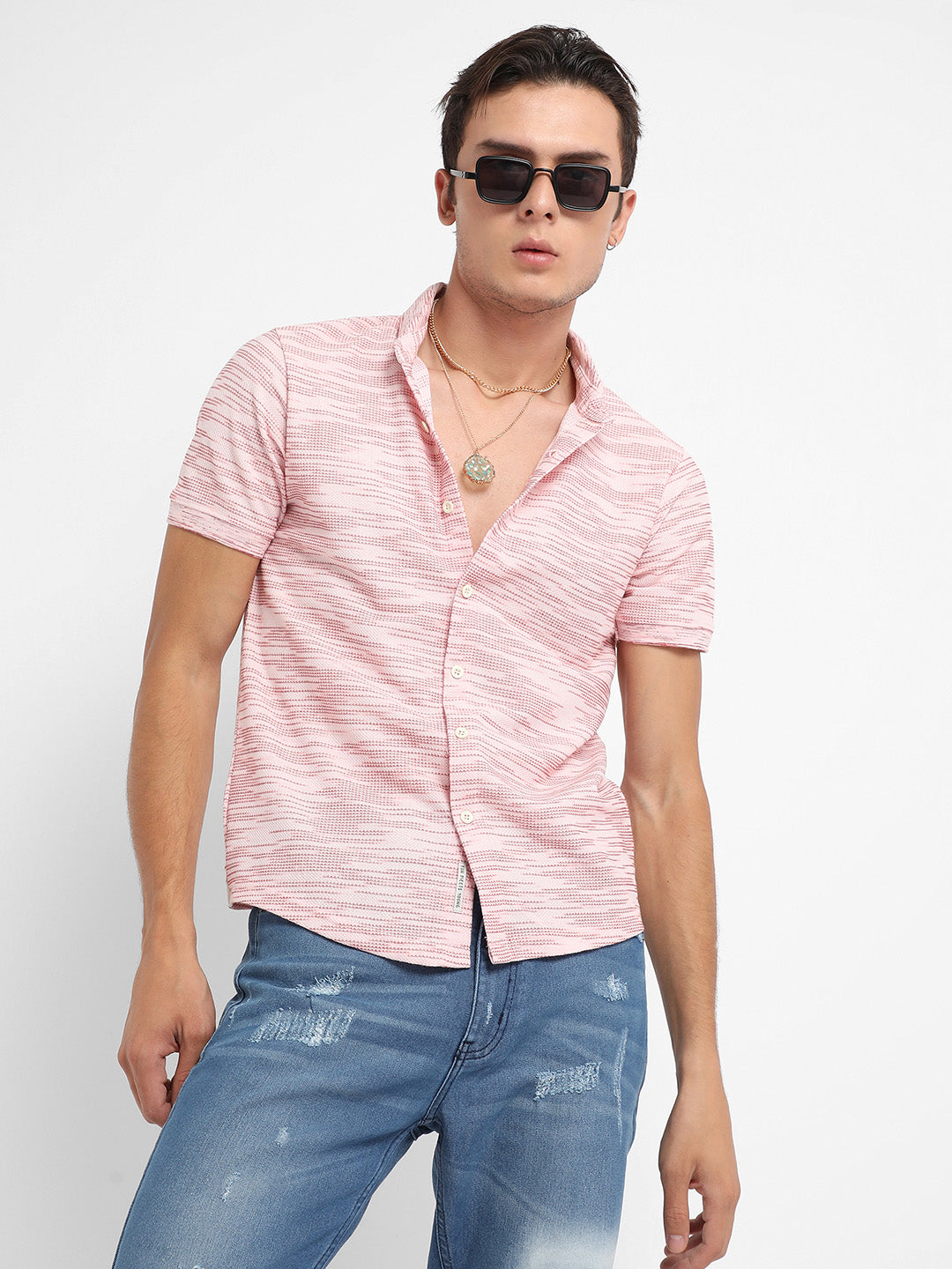 Textured Horizontal Striped Shirt