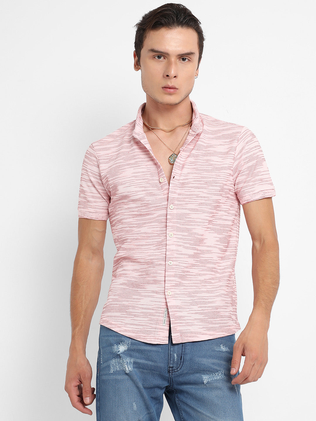 Textured Horizontal Striped Shirt