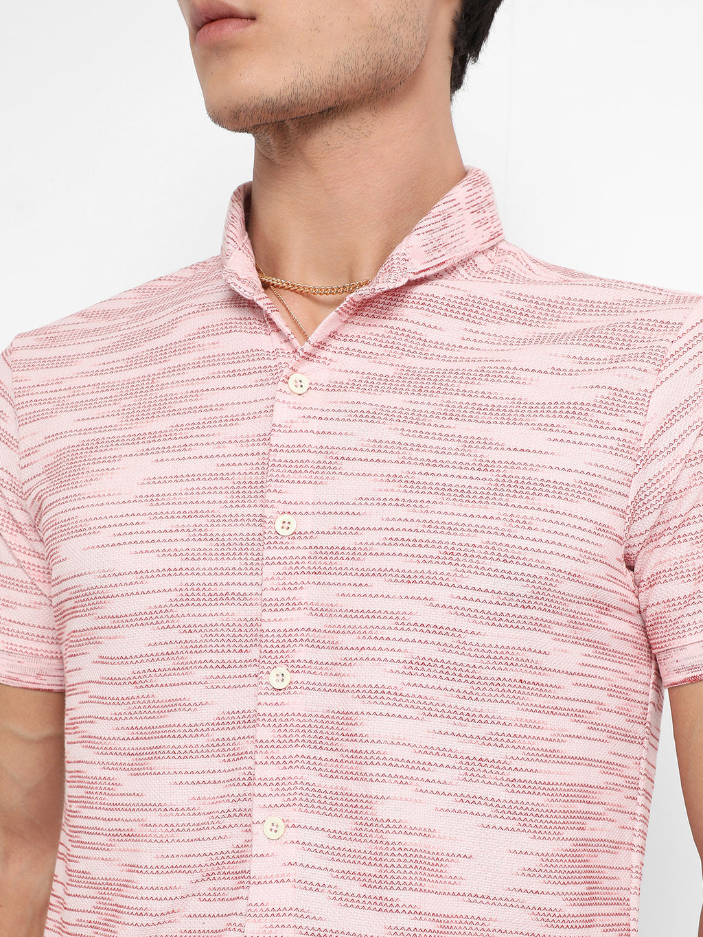 Men's Blush Pink Textured Horizontal Striped Shirt