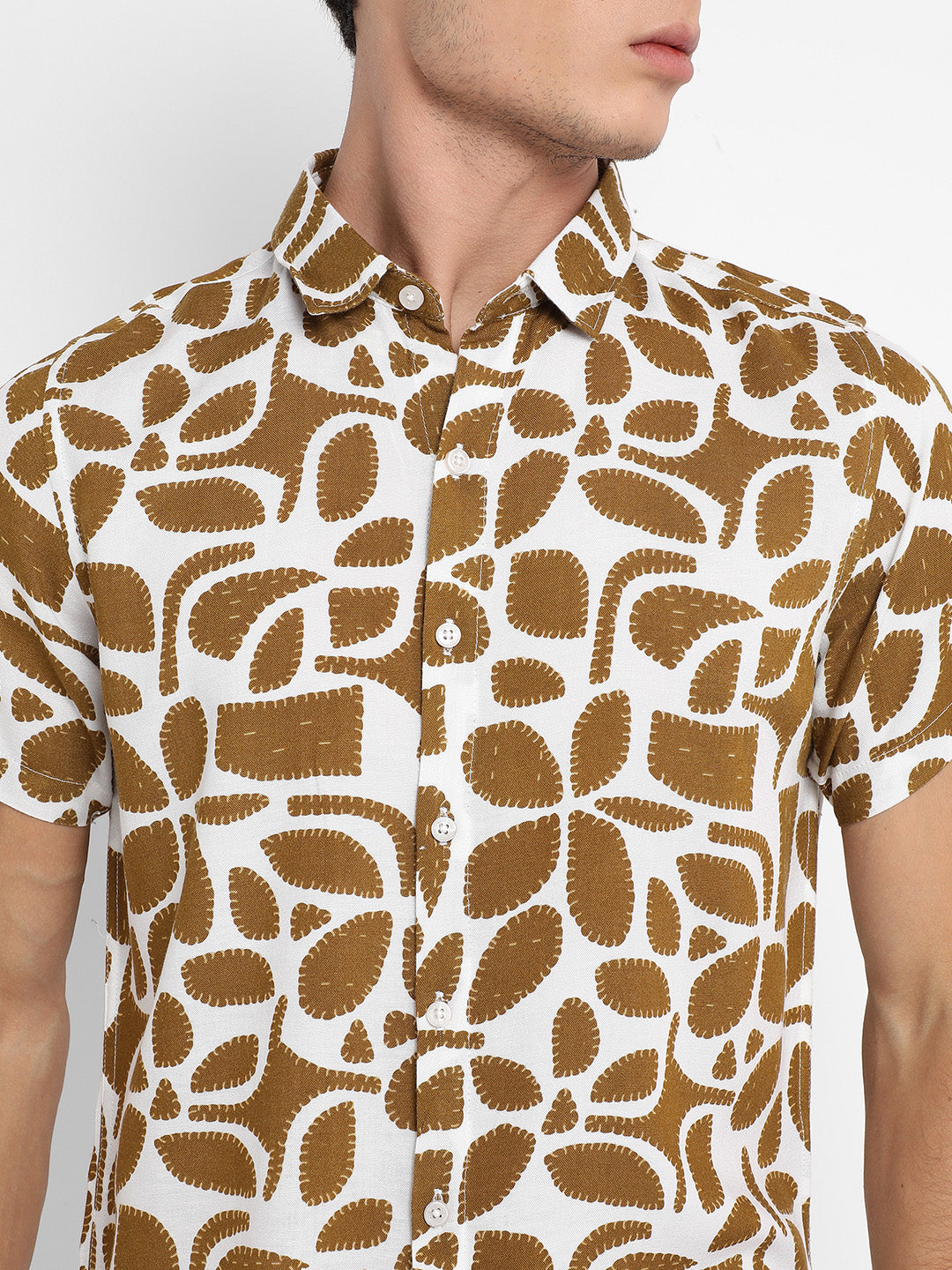 Men's White & Brown Contrast Block Shirt