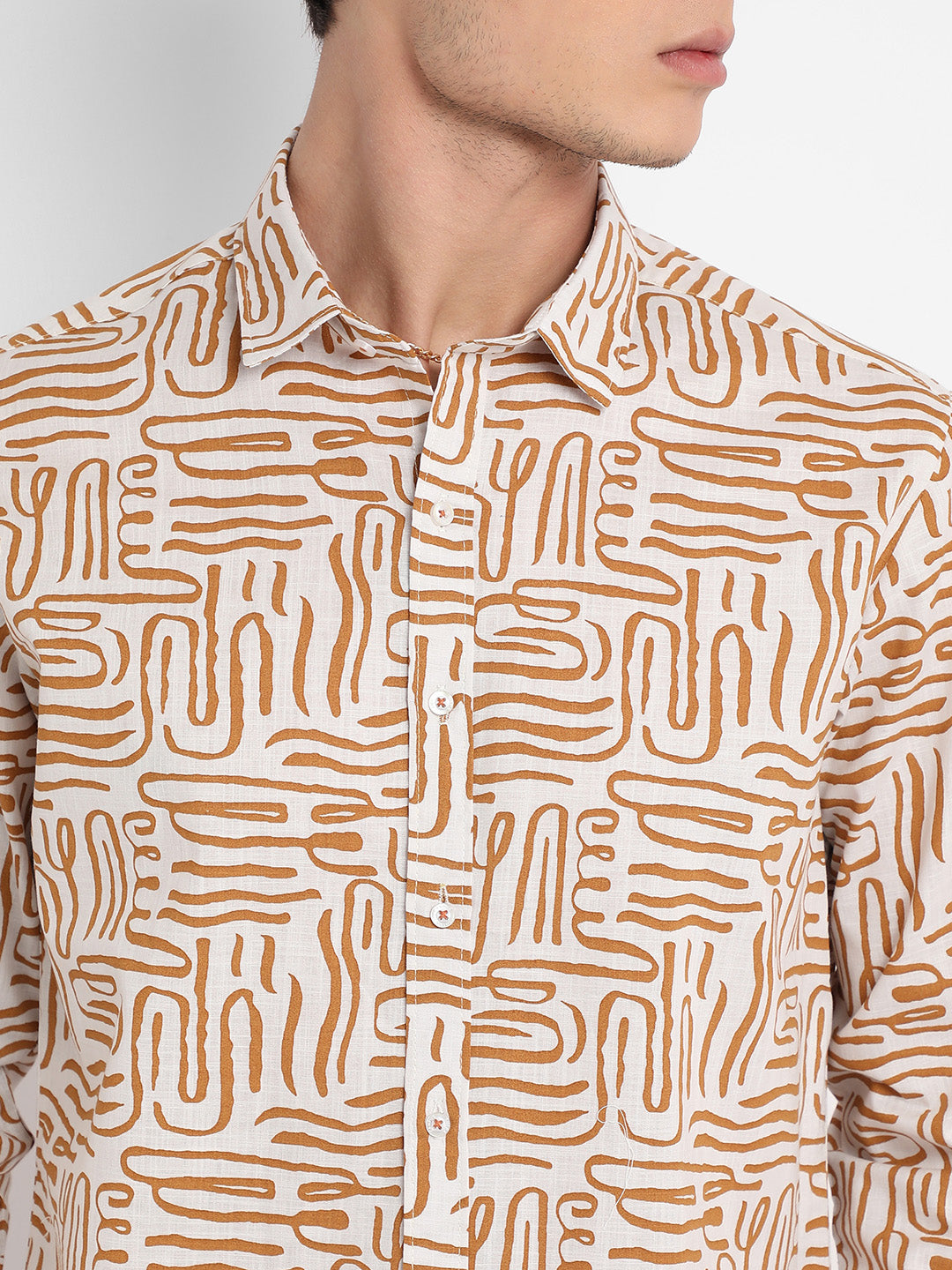 Men's Brown Contrast Lines Shirt