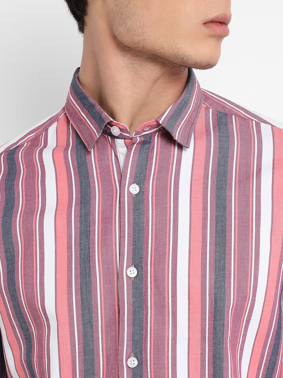 Men's Blush Pink & Dark Grey Faded Barcode Striped Shirt