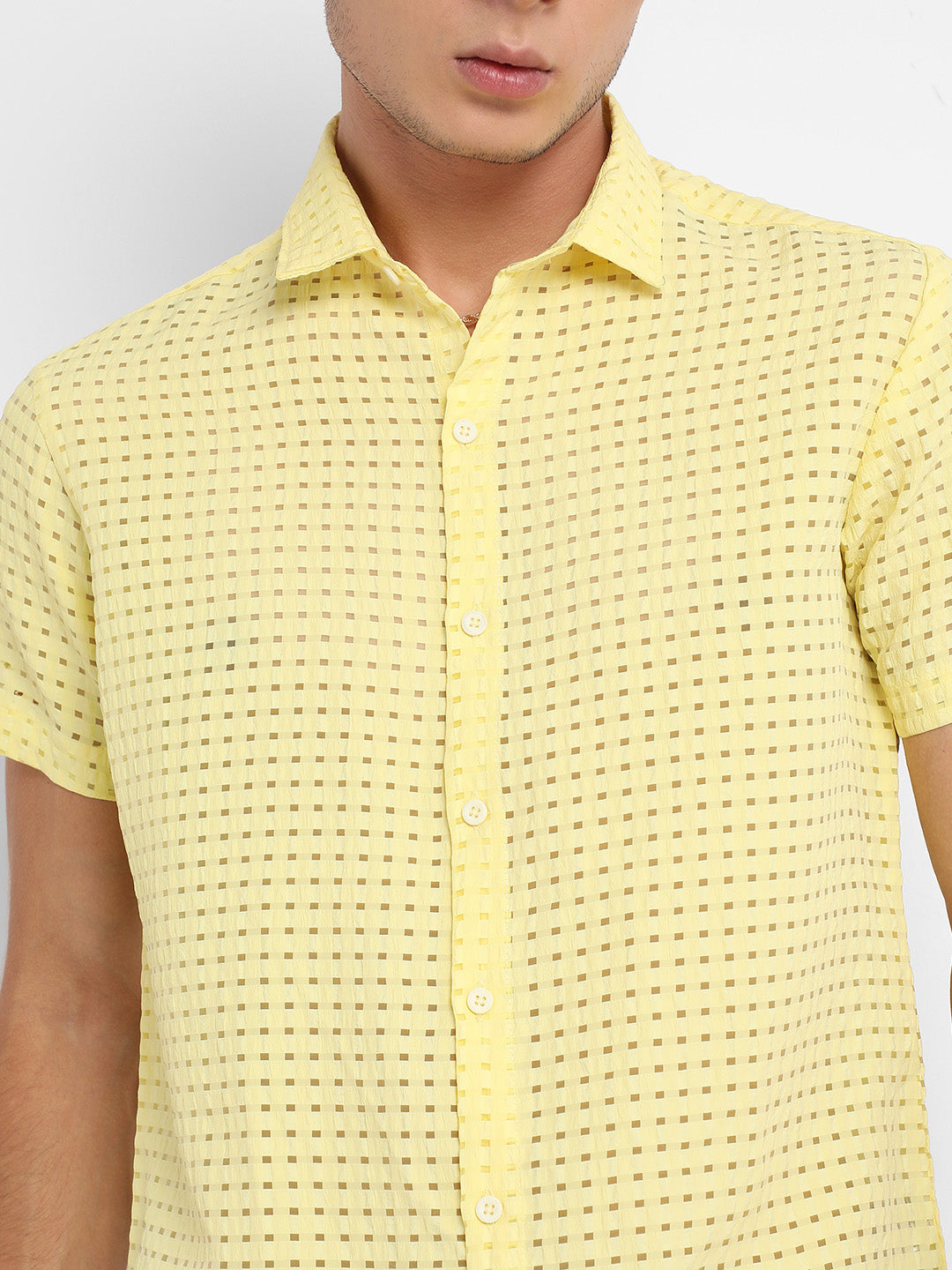 Men's Lemon Yellow See-Through Square Shirt