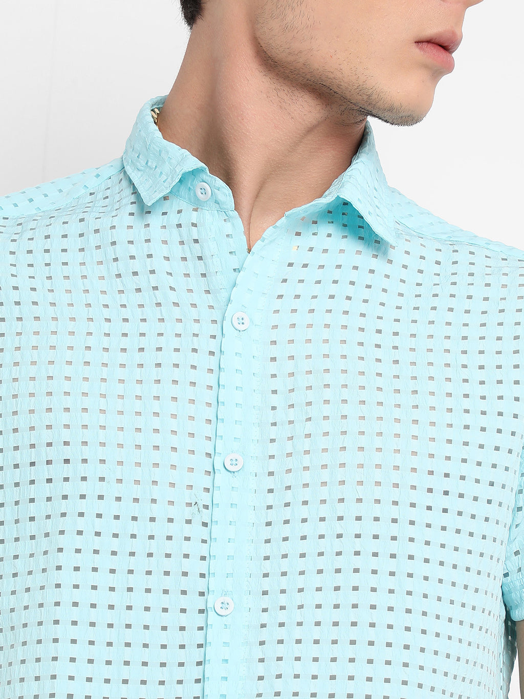 Men's Light Blue See-Through Square Shirt