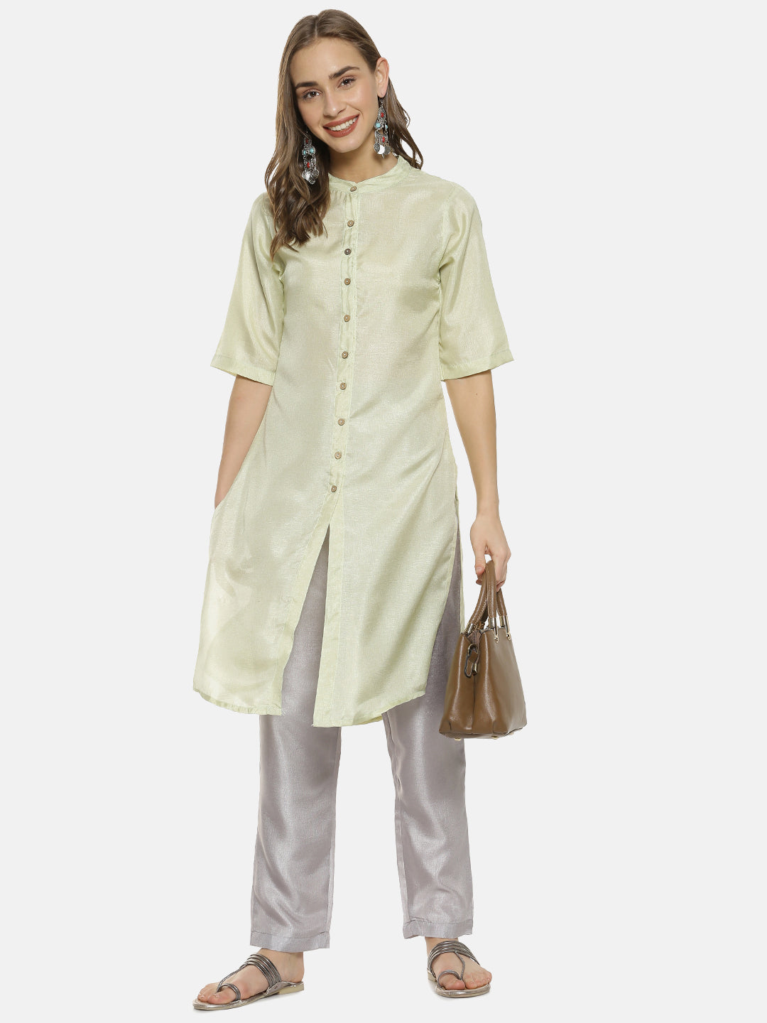 Button-Up Shirt Kurta With Trousers Set