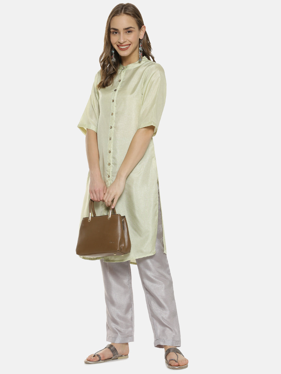 Button-Up Shirt Kurta With Trousers Set