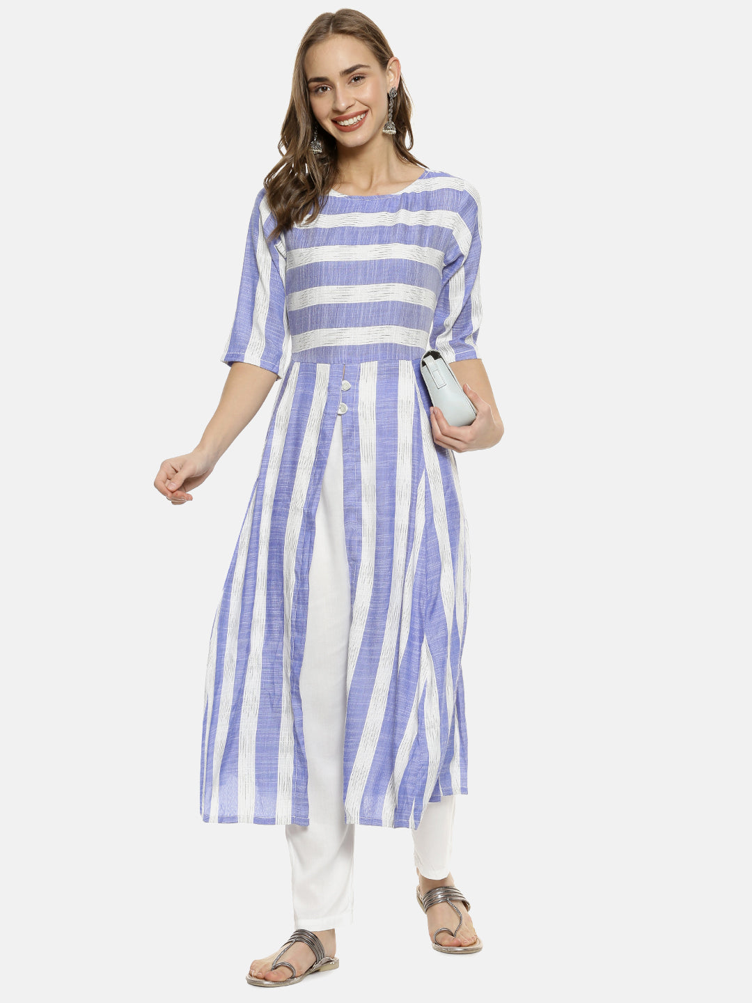 Unbalanced Horizontal Striped Kurta