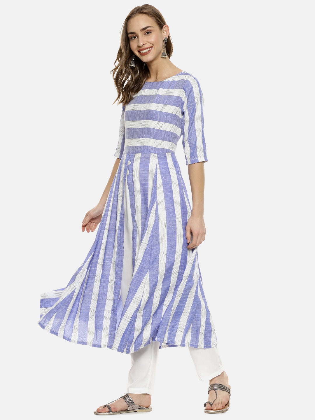 Unbalanced Horizontal Striped Kurta