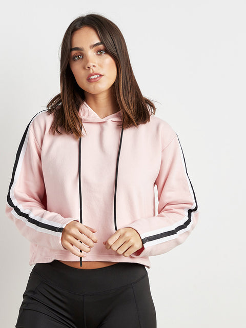 Cropped Hoodie With Contrast Striped Sleeve