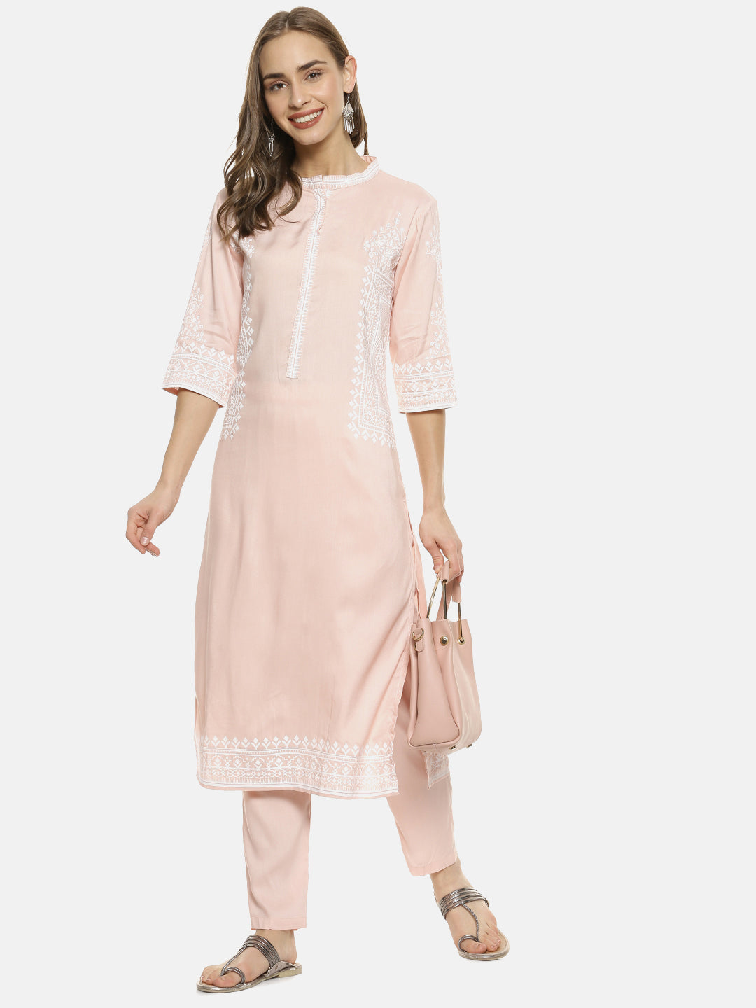 Minimal Ethnic Print Kurta With Trousers Set