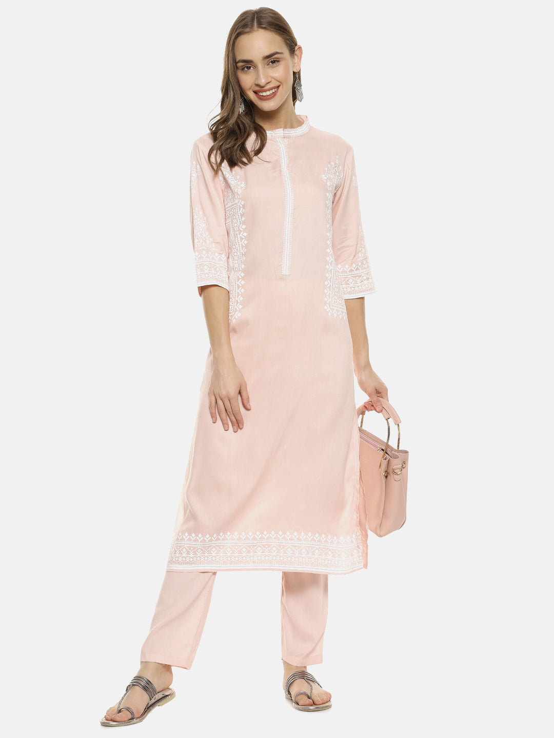 Minimal Ethnic Print Kurta With Trousers Set