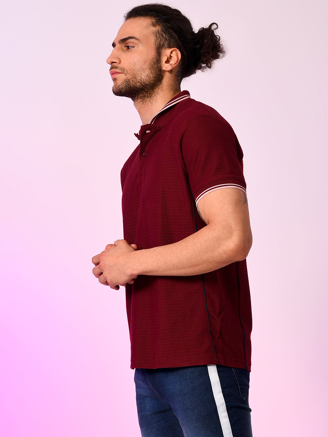 Striped Mandarin Neck T-Shirt