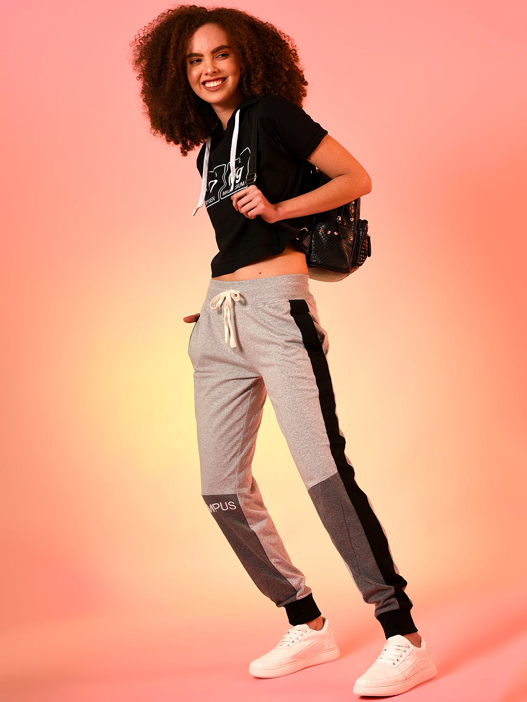 Grey & Black Slim Fit Colourblocked Trackpant