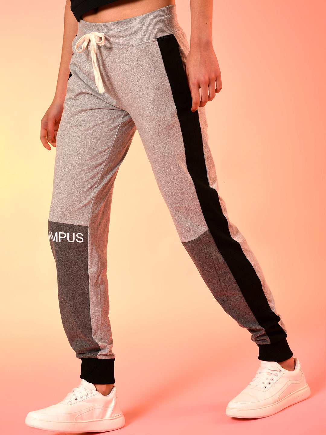 Grey & Black Slim Fit Colourblocked Trackpant