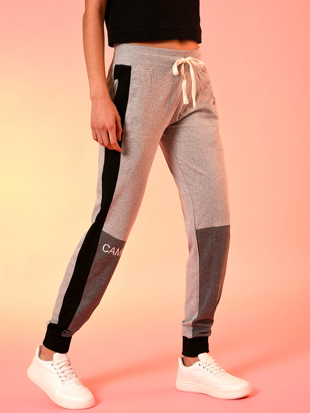 Grey & Black Slim Fit Colourblocked Trackpant