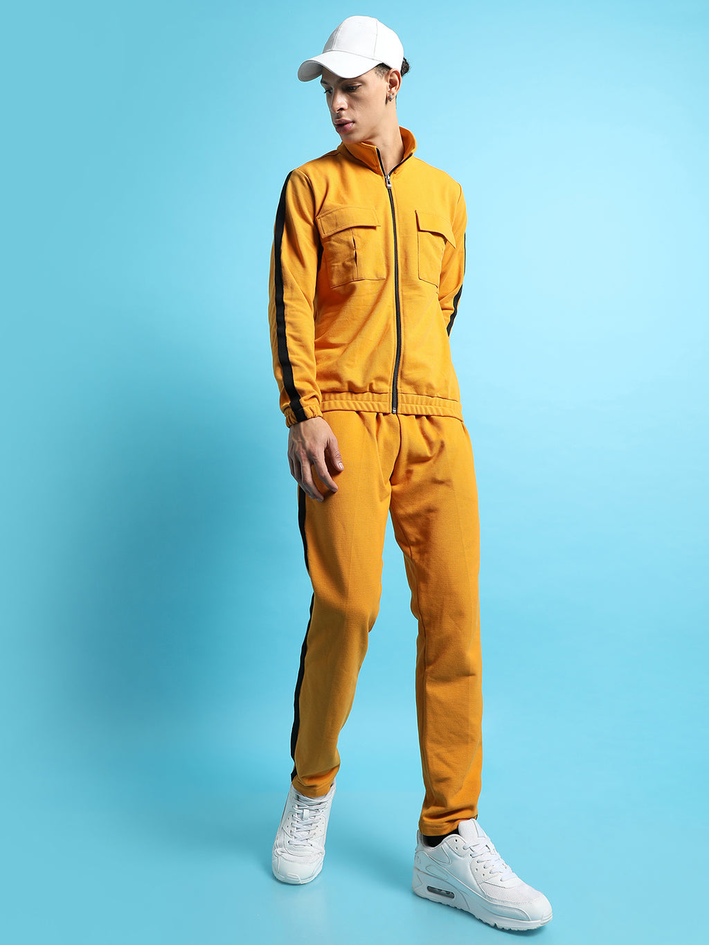 Solid Side Striped High Neck Casual Co-Ords