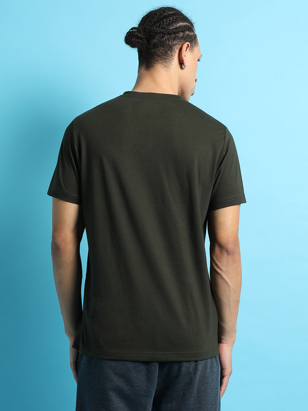 Solid Green V-Neck Casual T-Shirts