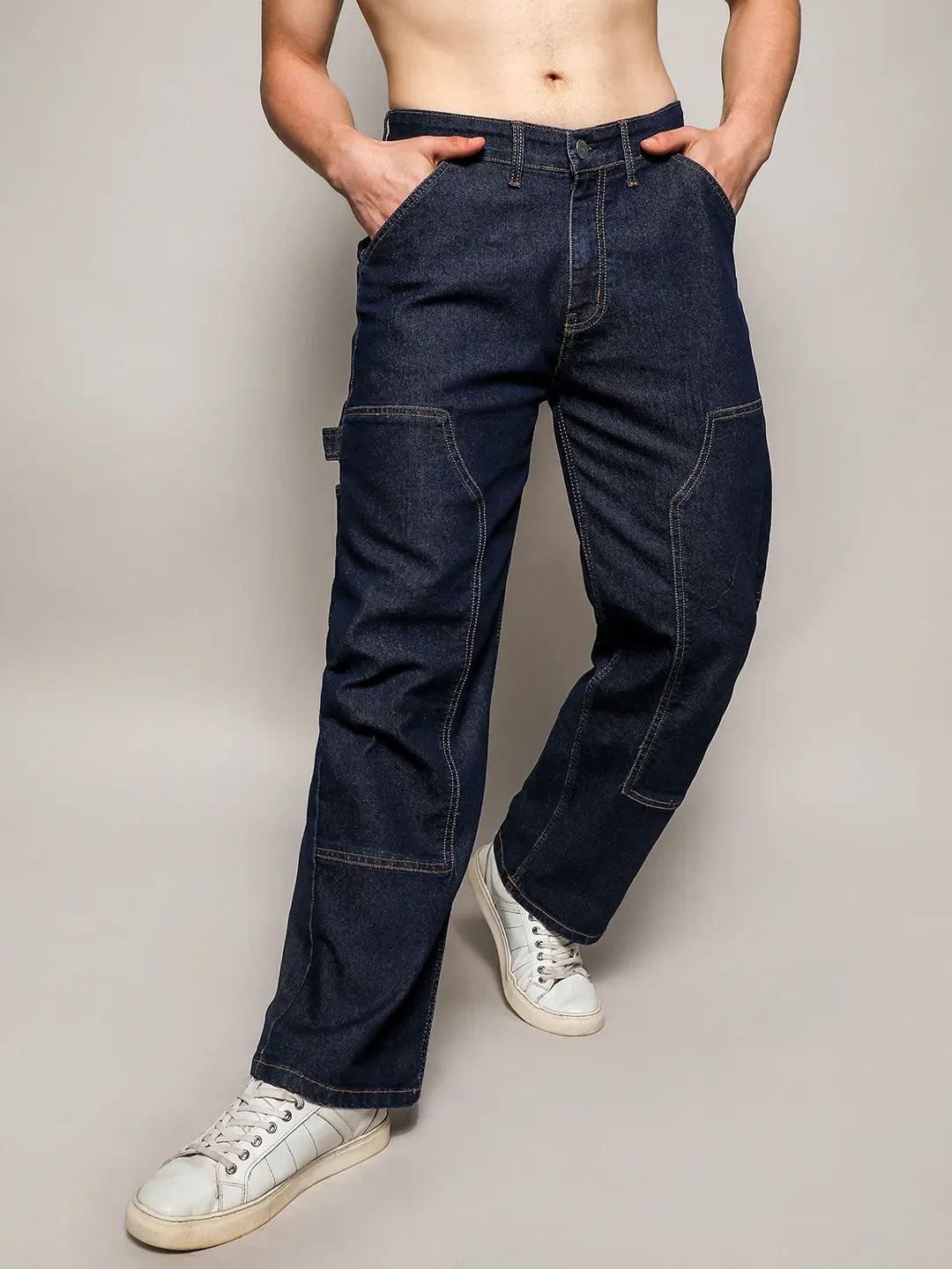 Paneled Patch Pocket Denim Jeans