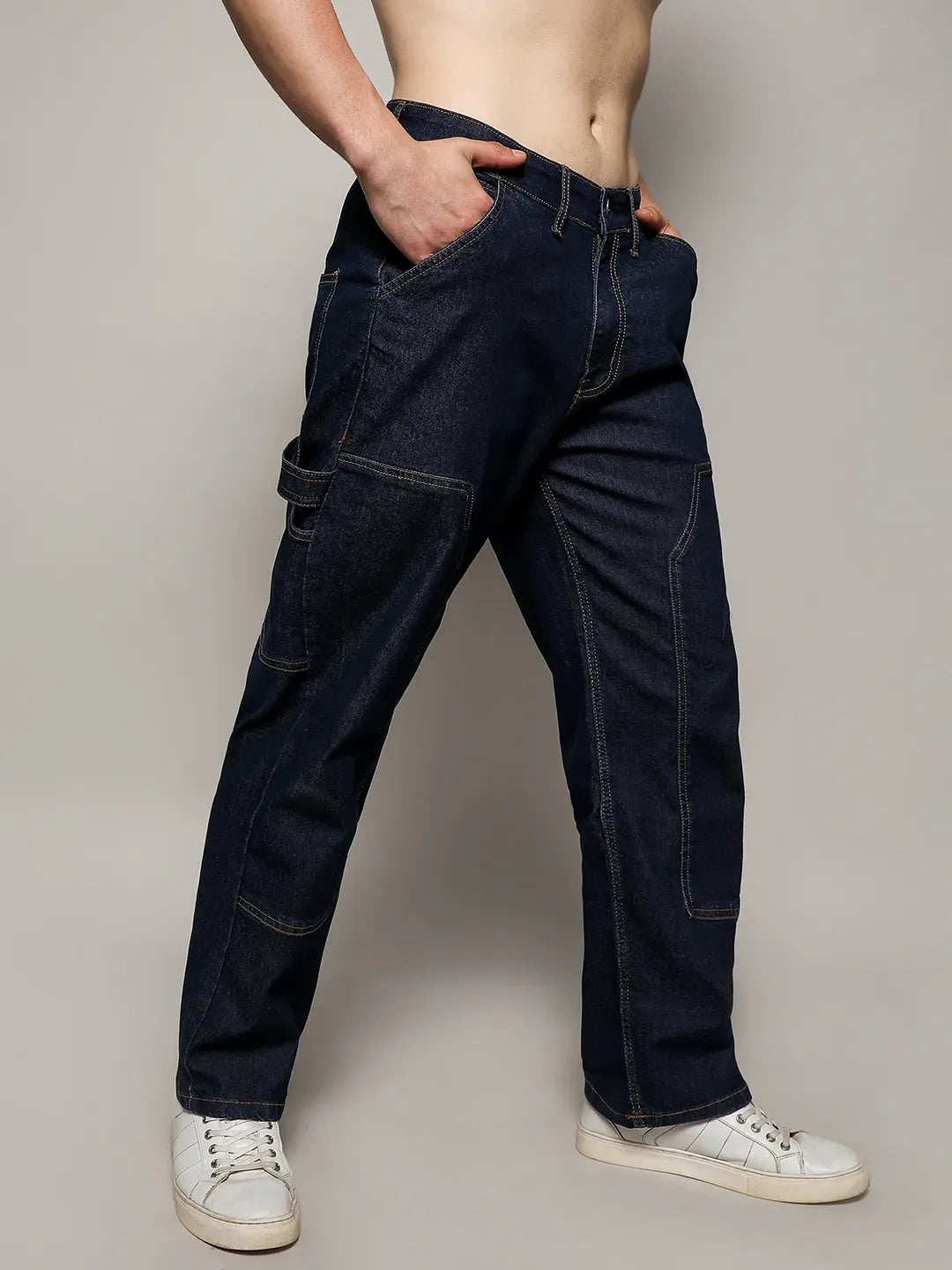 Paneled Patch Pocket Denim Jeans