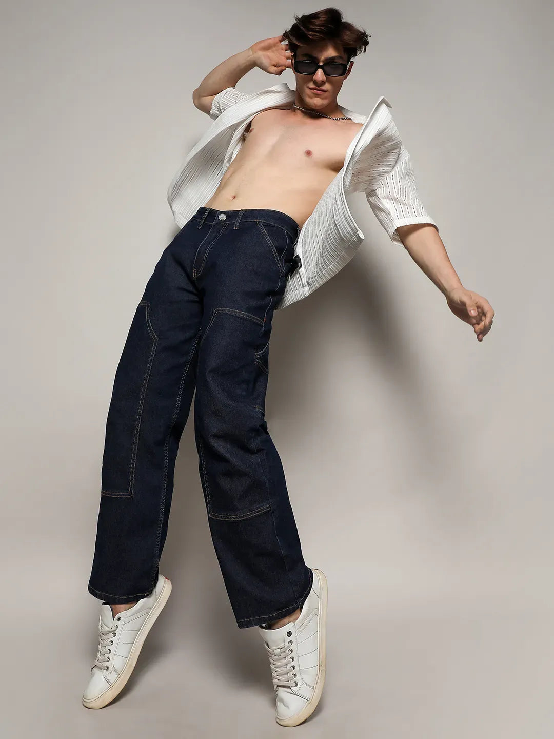 Paneled Patch Pocket Denim Jeans