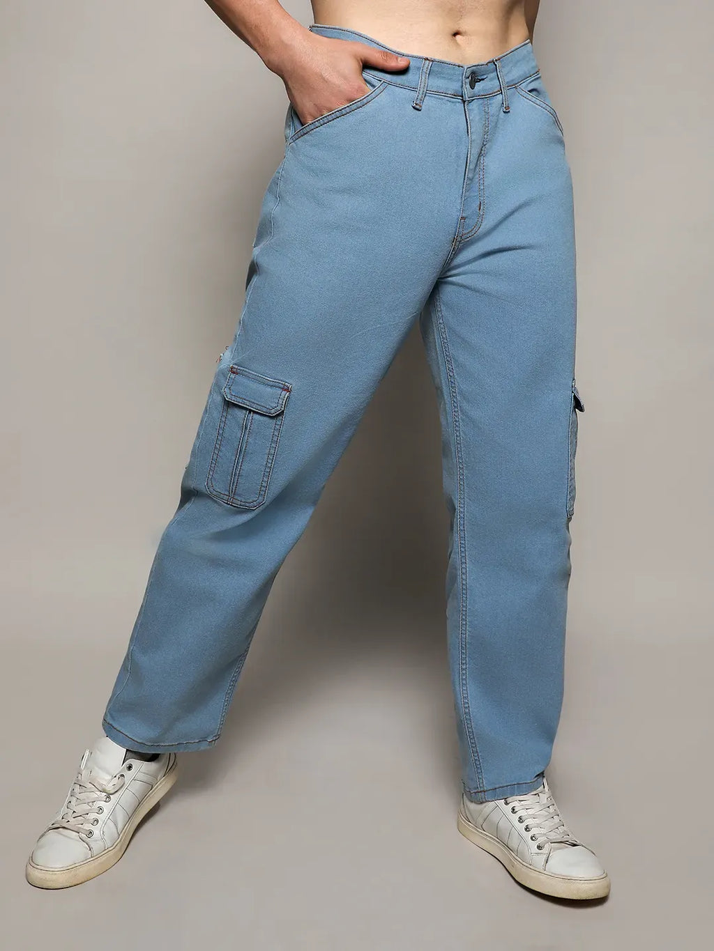 Straight Cargo Denim Jeans