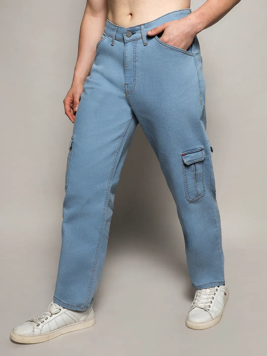 Straight Cargo Denim Jeans