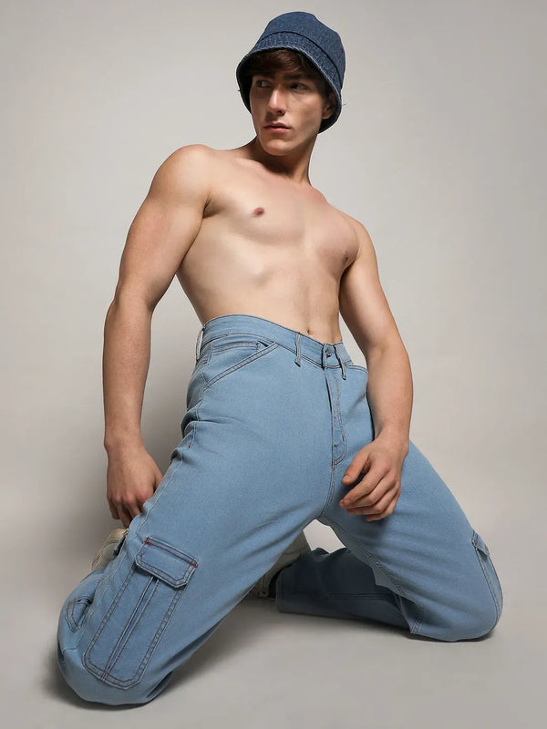 Straight Cargo Denim Jeans