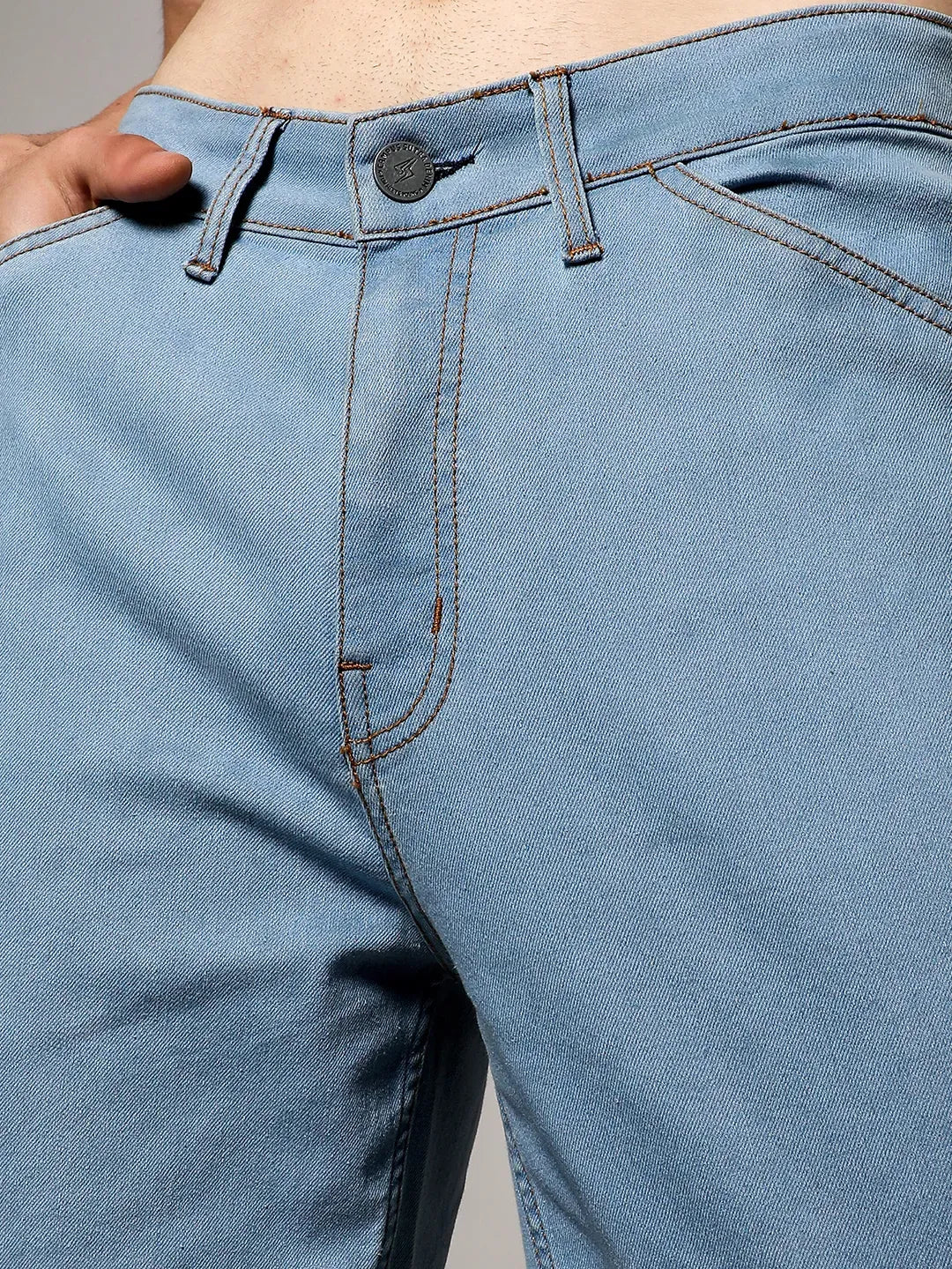 Men's Light Blue Straight Cargo Denim Jeans