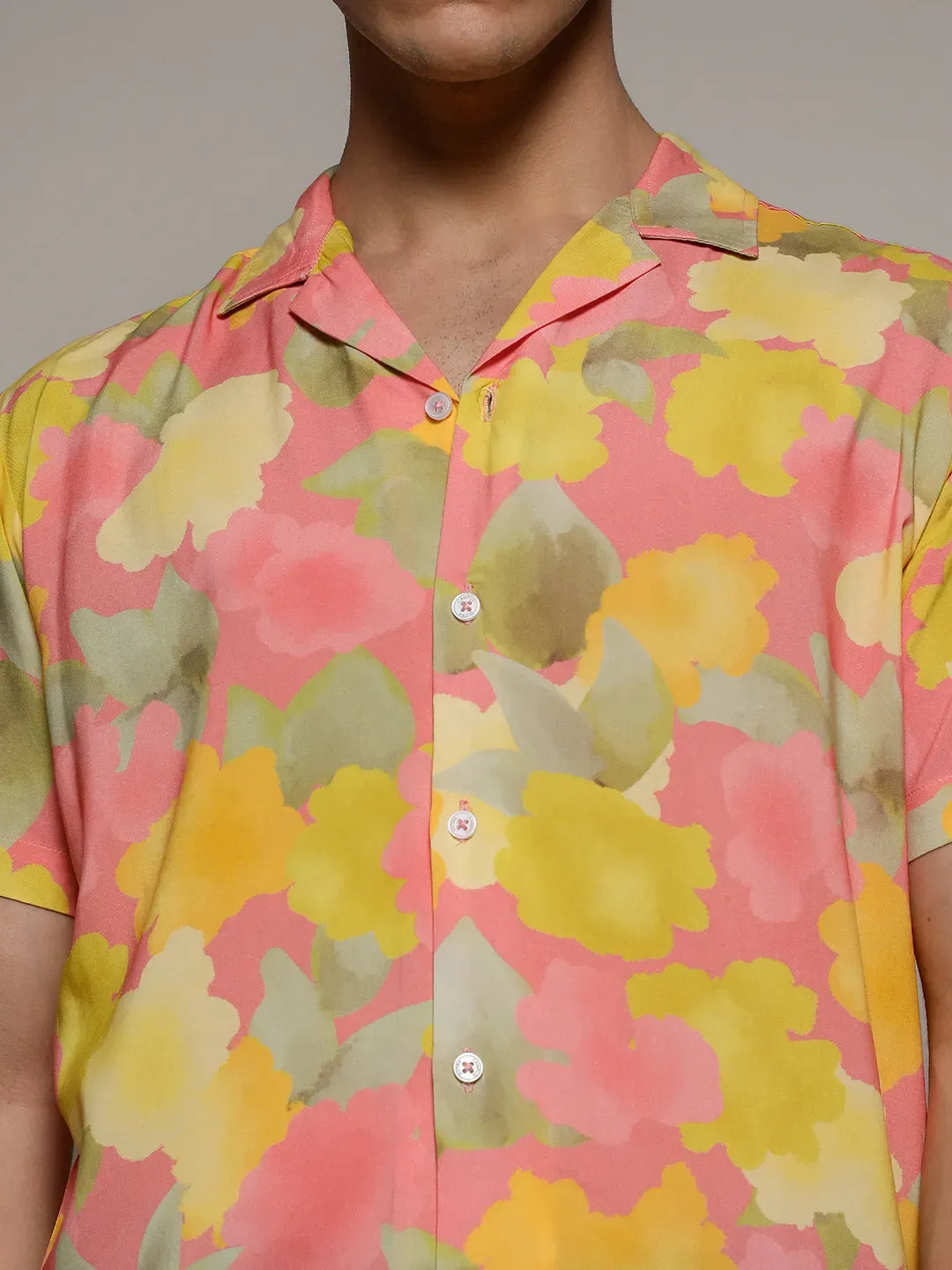 Men's Peach Orange Flora Foliage Shirt