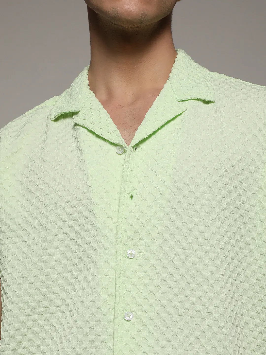 Men's Lime Green Self-Design Box Shirt