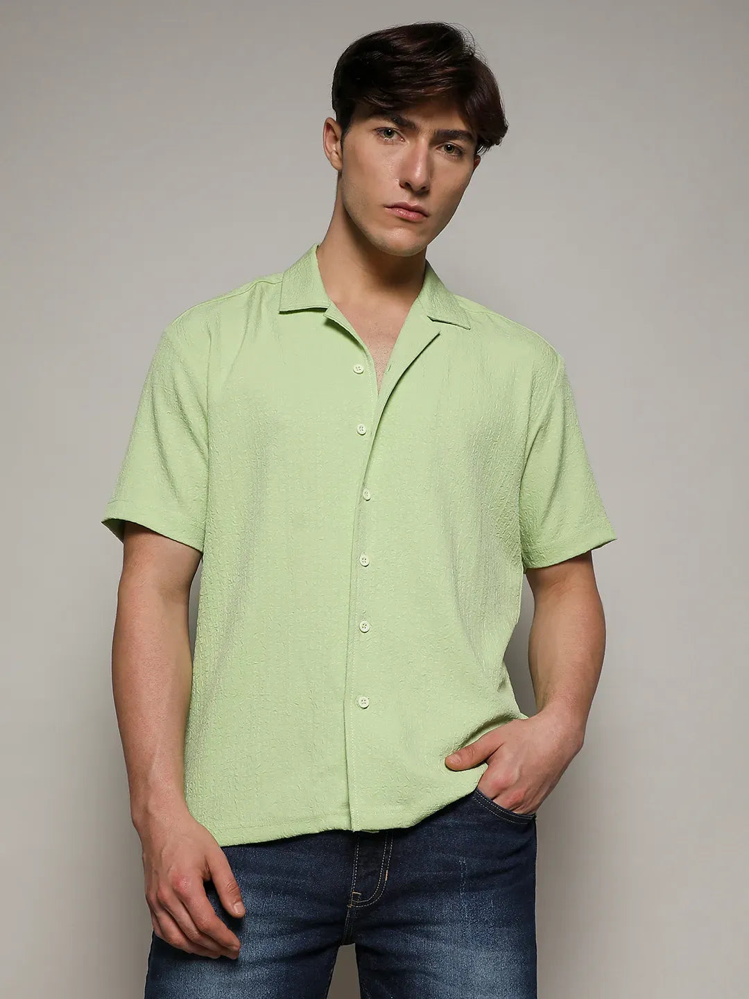 Self-Design Creased Box Shirt