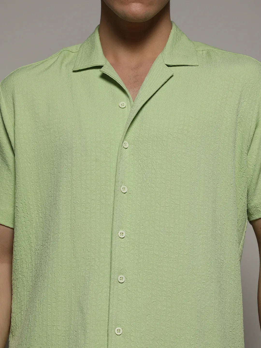 Men's Lime Green Self-Design Creased Box Shirt