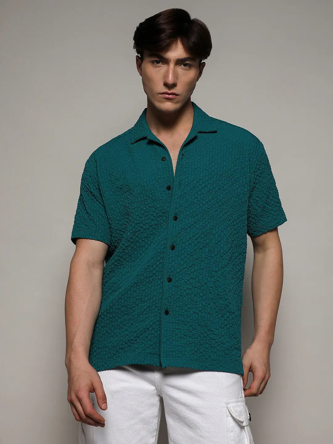 Self-Design Creased Striped Shirt