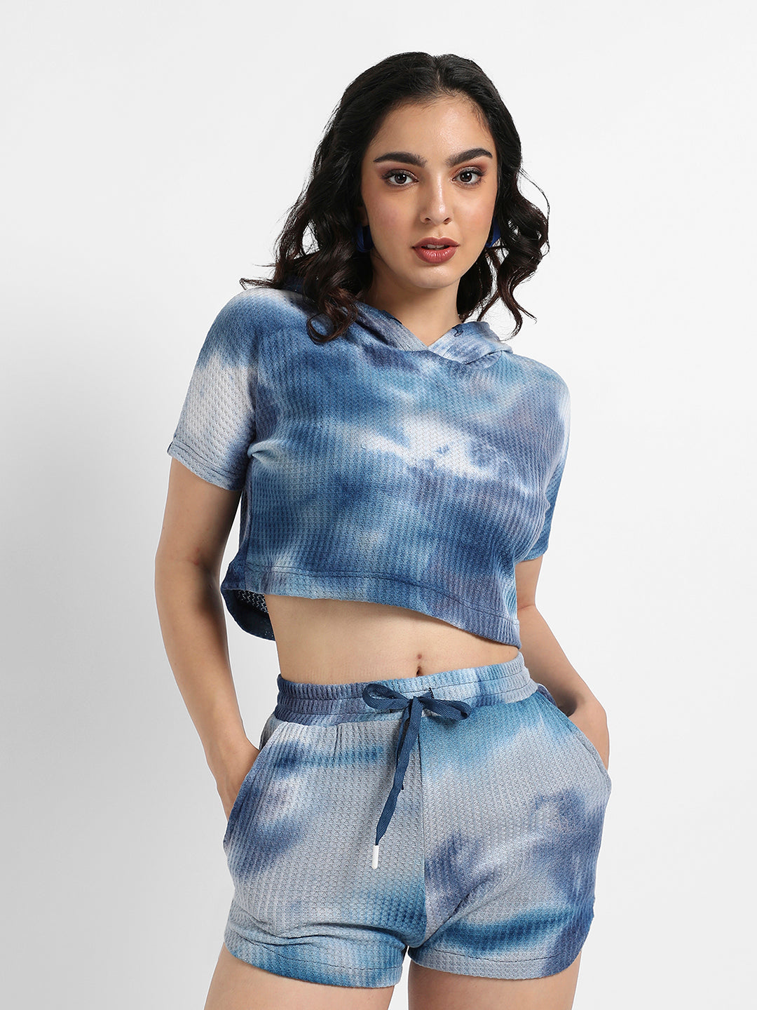 Waffle-Textured Cropped Co-Ord Set