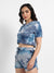 Navy Blue Waffle-Textured Cropped Co-Ord Set