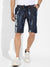 Navy Blue Contrast Wash Denim Shorts