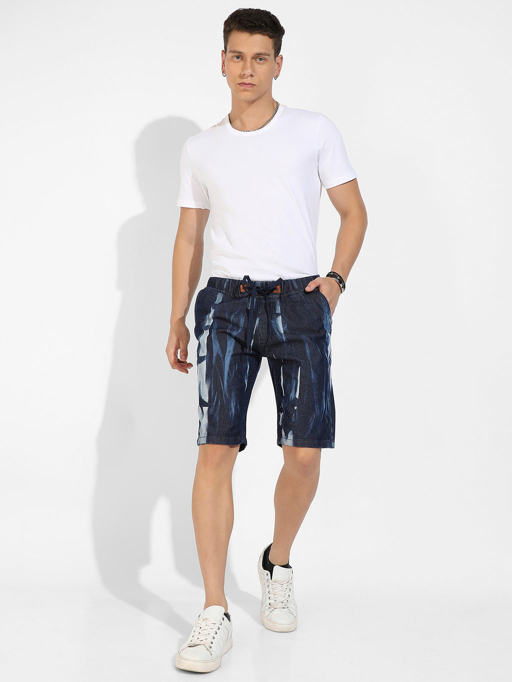 Contrast Wash Denim Shorts