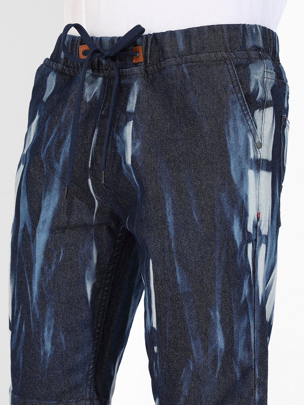 Navy Blue Contrast Wash Denim Shorts