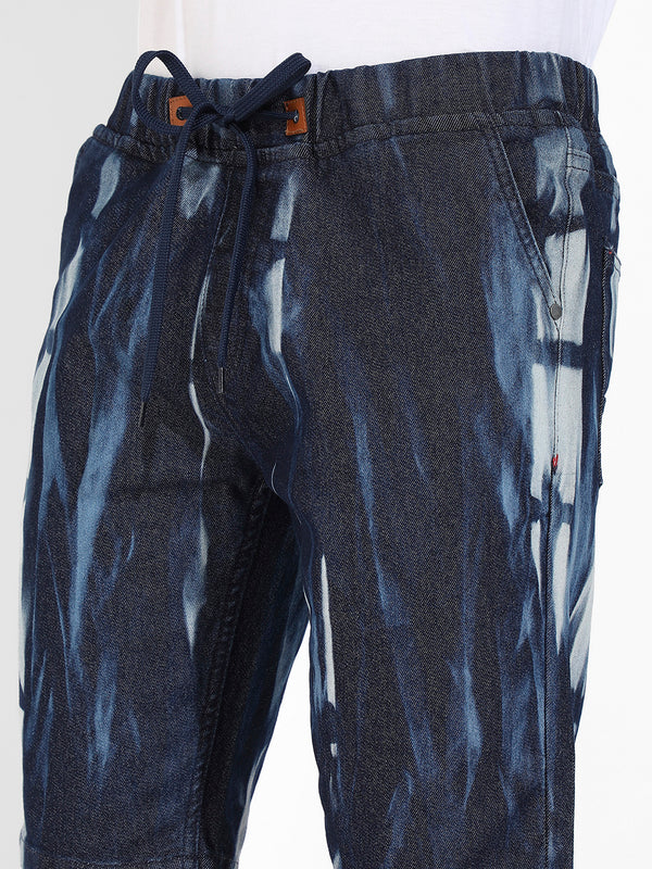 Navy Blue Contrast Wash Denim Shorts
