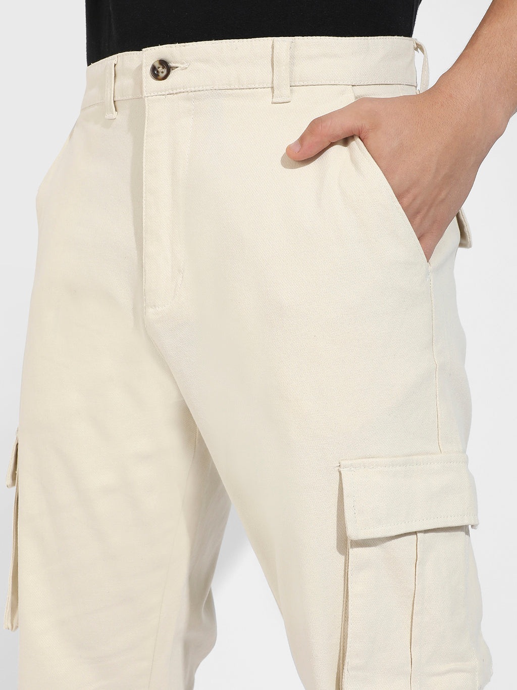 Pale Yellow Cuffed Hem Cargo Trouser