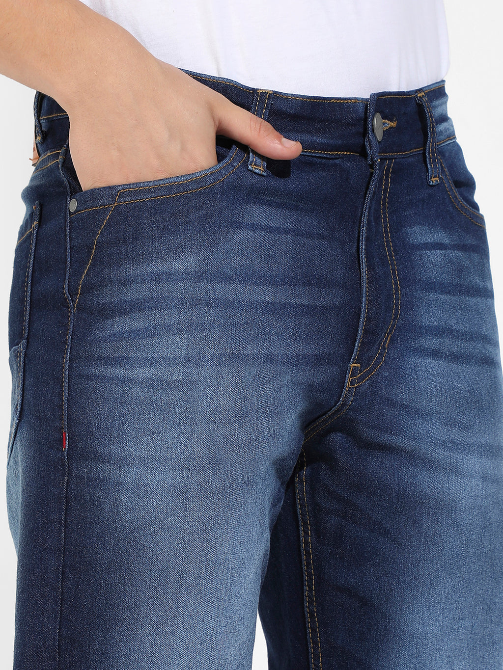 Dark Blue Rolled Hem Denim Jeans