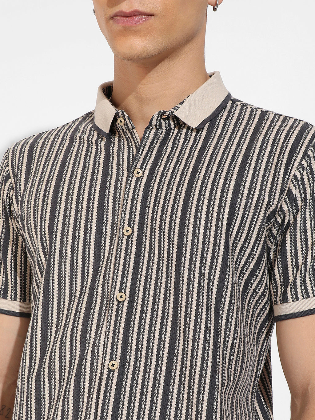 Light Grey & Navy Blue Contrast Knitted Shirt