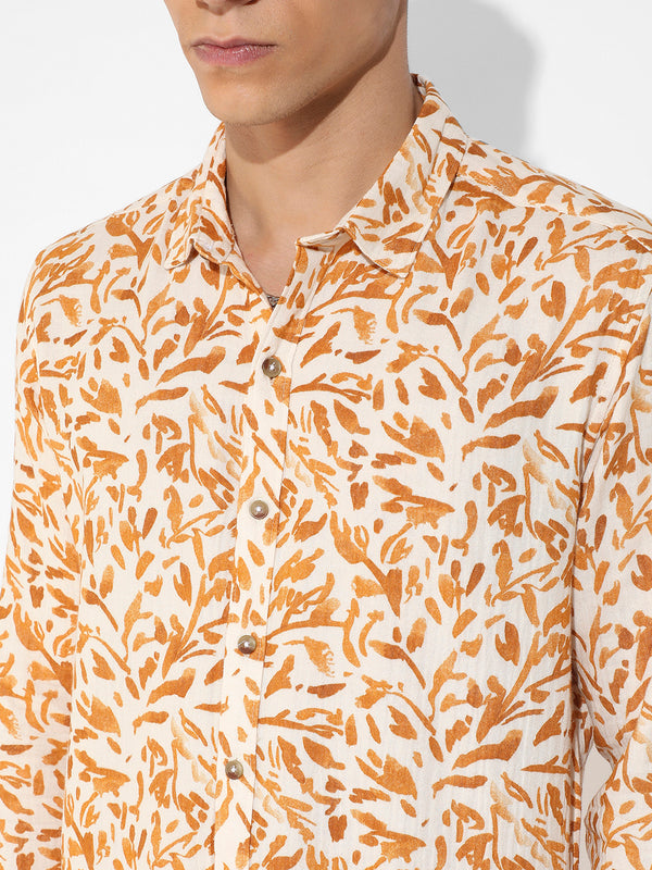 Yellow Ochre Foliage Strokes Shirt