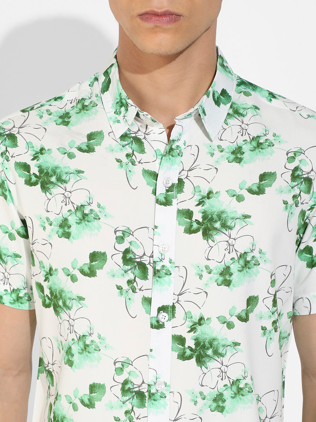 Green & White Botanical Strokes Shirt